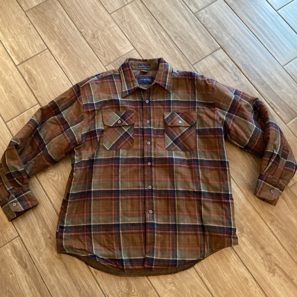 Vintage Van Heusen Shirt Mens XL Flannel Quilted Lined Winterweights
